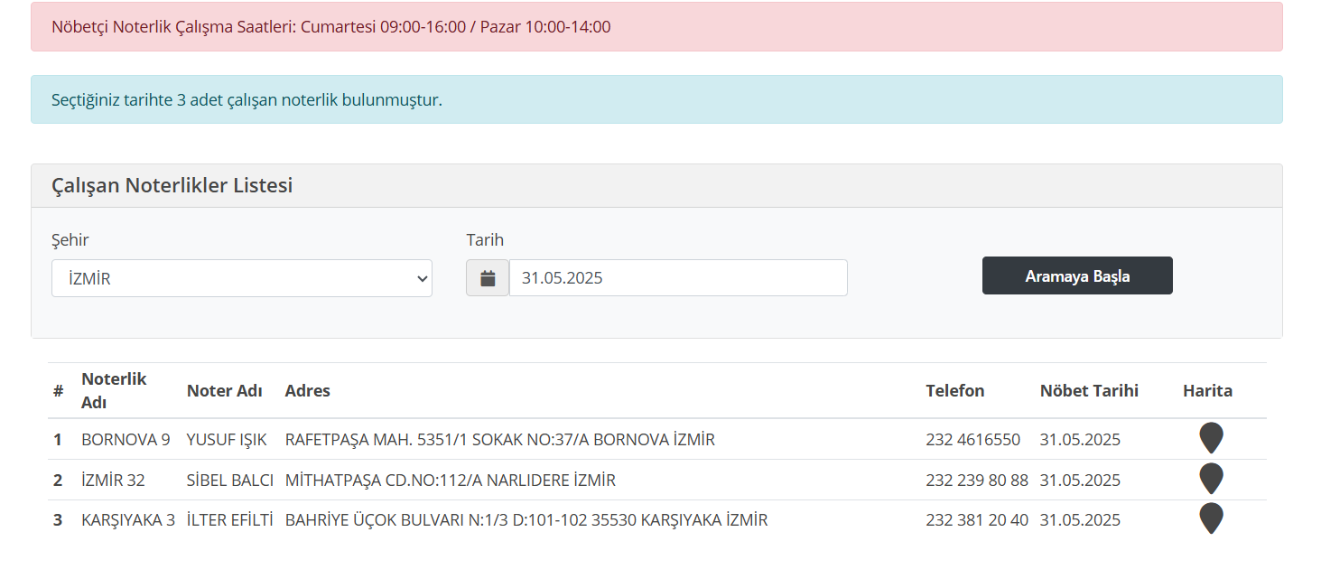 31 Mayıs Nöbetçi Noterlikler
