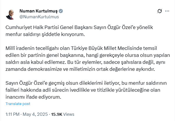 Numan Kurtulmuş Geçmiş Olsun Mesajı