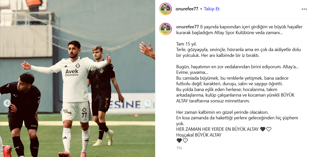 Onur Efe'nin Altay'a Veda Mesajı