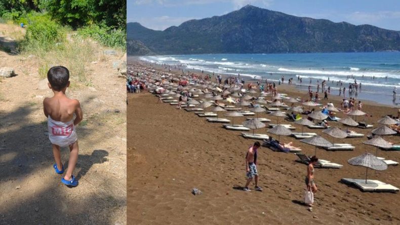 Sıcaktan Bunalan Çocuk, Poşeti Mayoya Dönüştürdü!