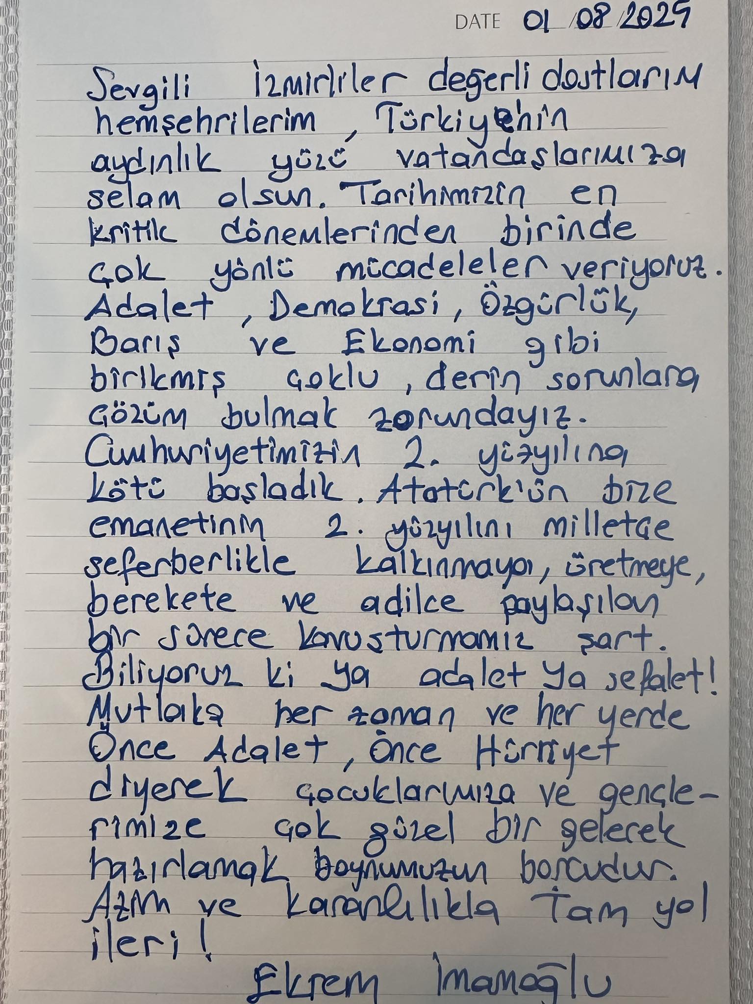 İmamoğlu mesajı