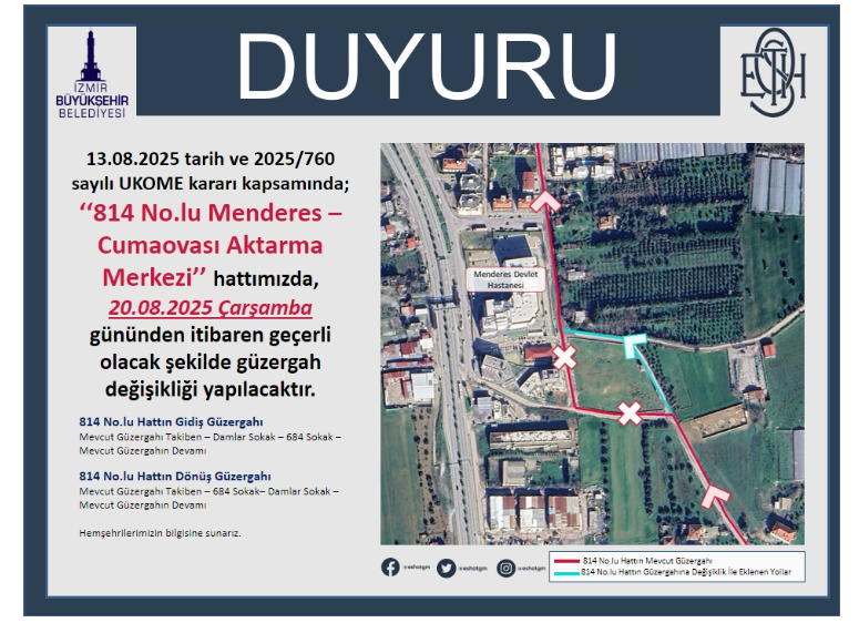 814 No.lu ESHOT Hattı Güncelleme Görseli