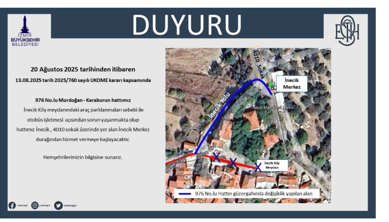 976 No.lu ESHOT Hattı Değişiklik Görseli