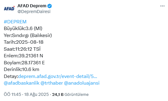 Balıkesir Depremi Artçısı