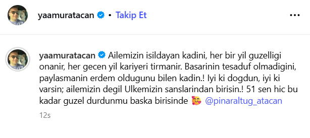 Pınar Altuğ'un 51. yaş gününde yapılan paylaşım
