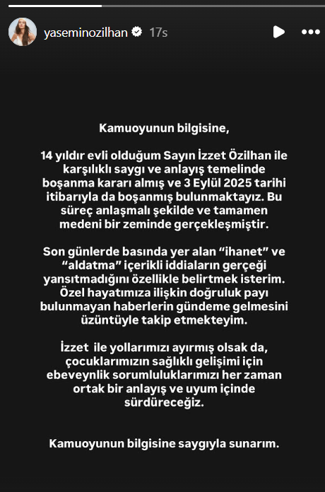 Yasemin Özilhan açıklama yaptı