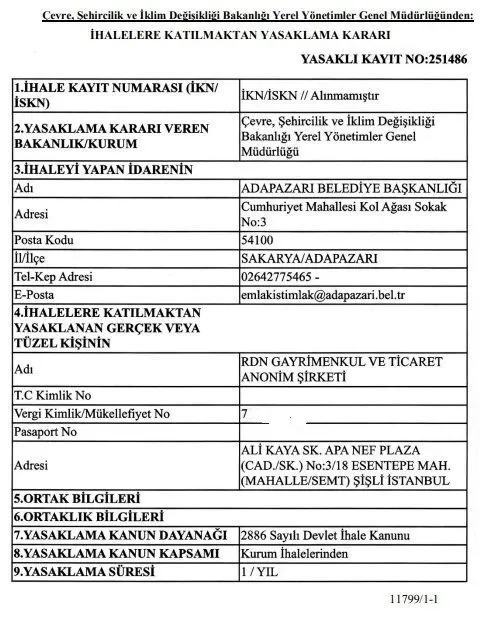 Erden Timur'a ihale yasağı