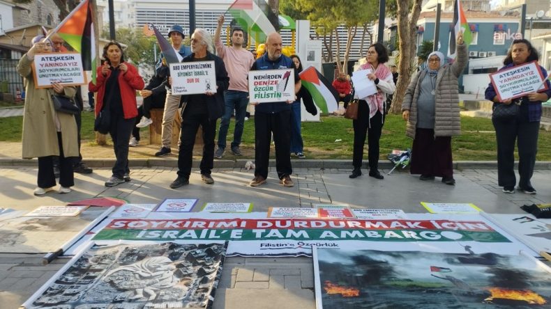 İzmir'de Filistin İçin Eylem: İsrail'in Saldırıları Desteklerle Sürüyor