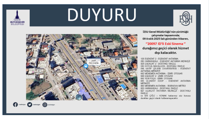 Eski Sinema Durağı Geçici Olarak Kaldırıldı