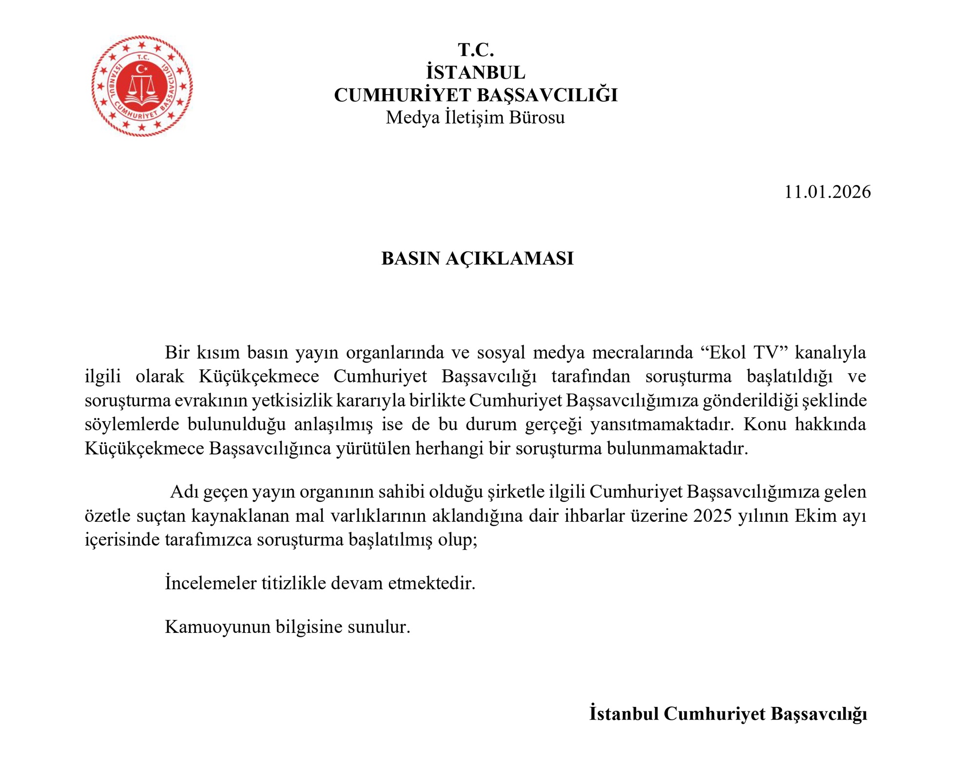 Başsavcılık Açıklaması