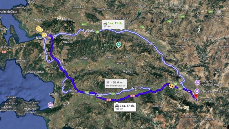 İzmir ile Denizli Arasındaki Mesafe ve Seyahat S&uuml;resi