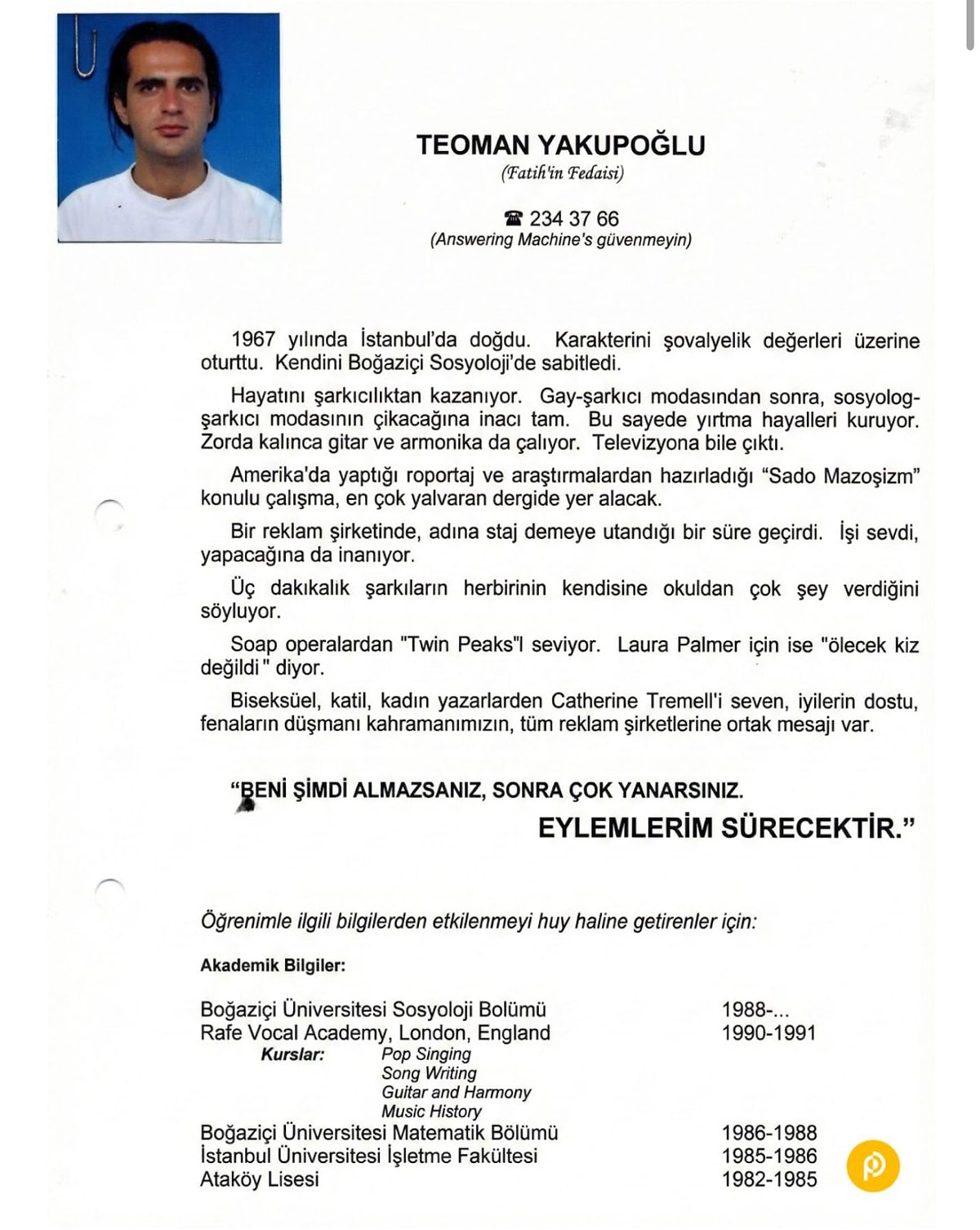 Teoman'ın CV'si
