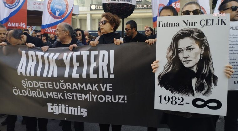 Fatma Nur &ouml;ğretmen i&ccedil;in İzmirli meslektaşları İl Milli Eğitim &ouml;n&uuml;ne y&uuml;r&uuml;d&uuml;