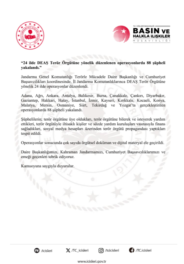 İçişleri Bakanlığı Resmi Açıklama