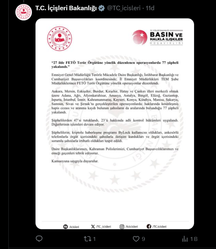 İçişleri Bakanlığı Operasyon Afişi