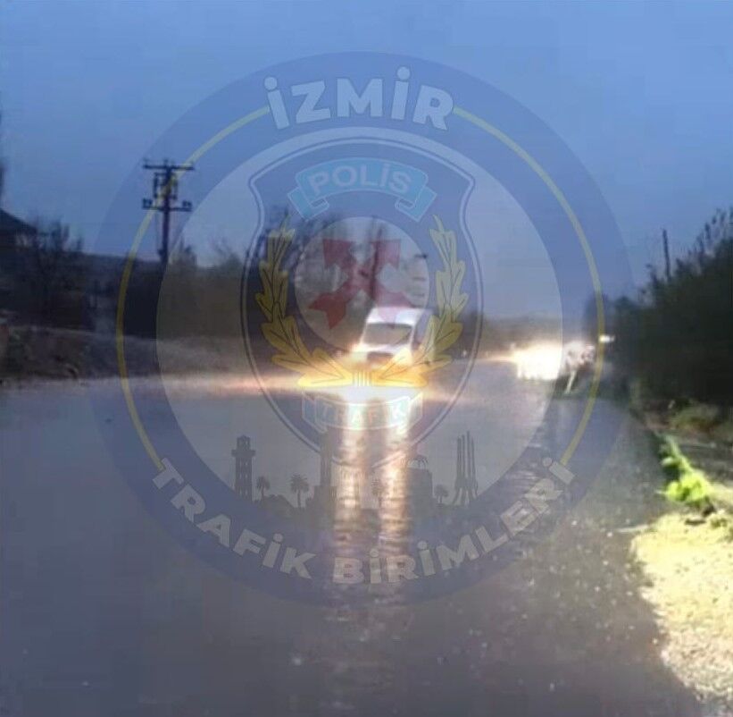 Yağış nedeniyle su birikintisi oluşan yol